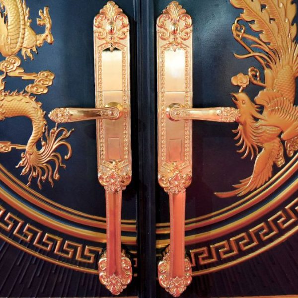 Chi tiết khóa cửa thép vân gỗ 2 cánh cao cấp HHD-F2